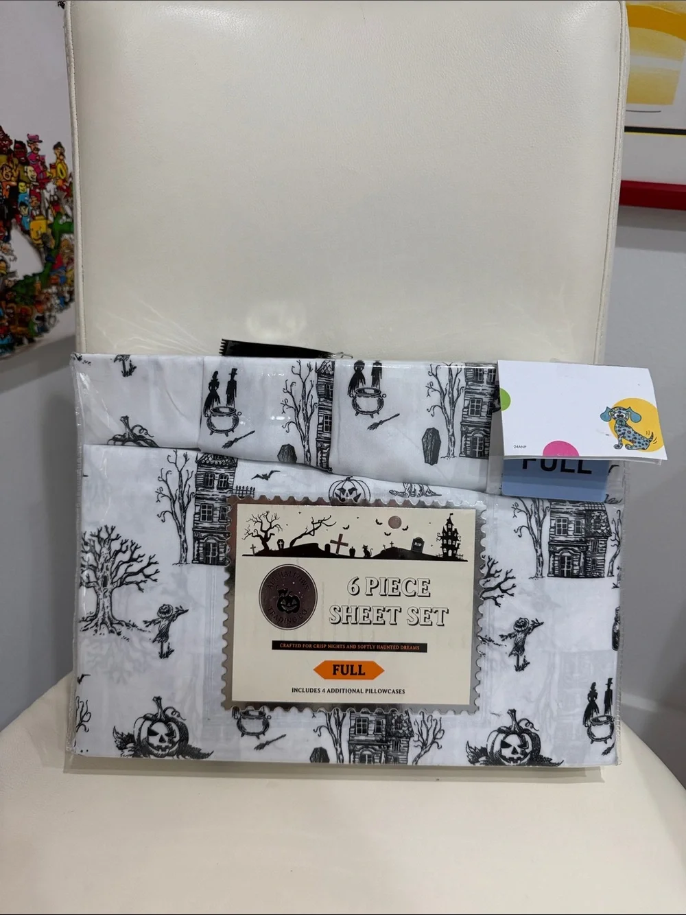 All Hallows Trading Co. Halloween White & Black Spooky Haunted FULL Sheet Set